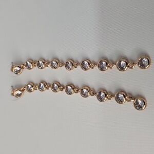 Guess Gold Encased Crystal Statement Drop Earrings Glam Dainty Cocktail‎
